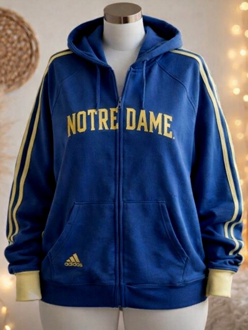 Adidas Notre Dame Irish Zip-Up Hoodie Jacket Plus XL Athleisure Collegiate Y2K